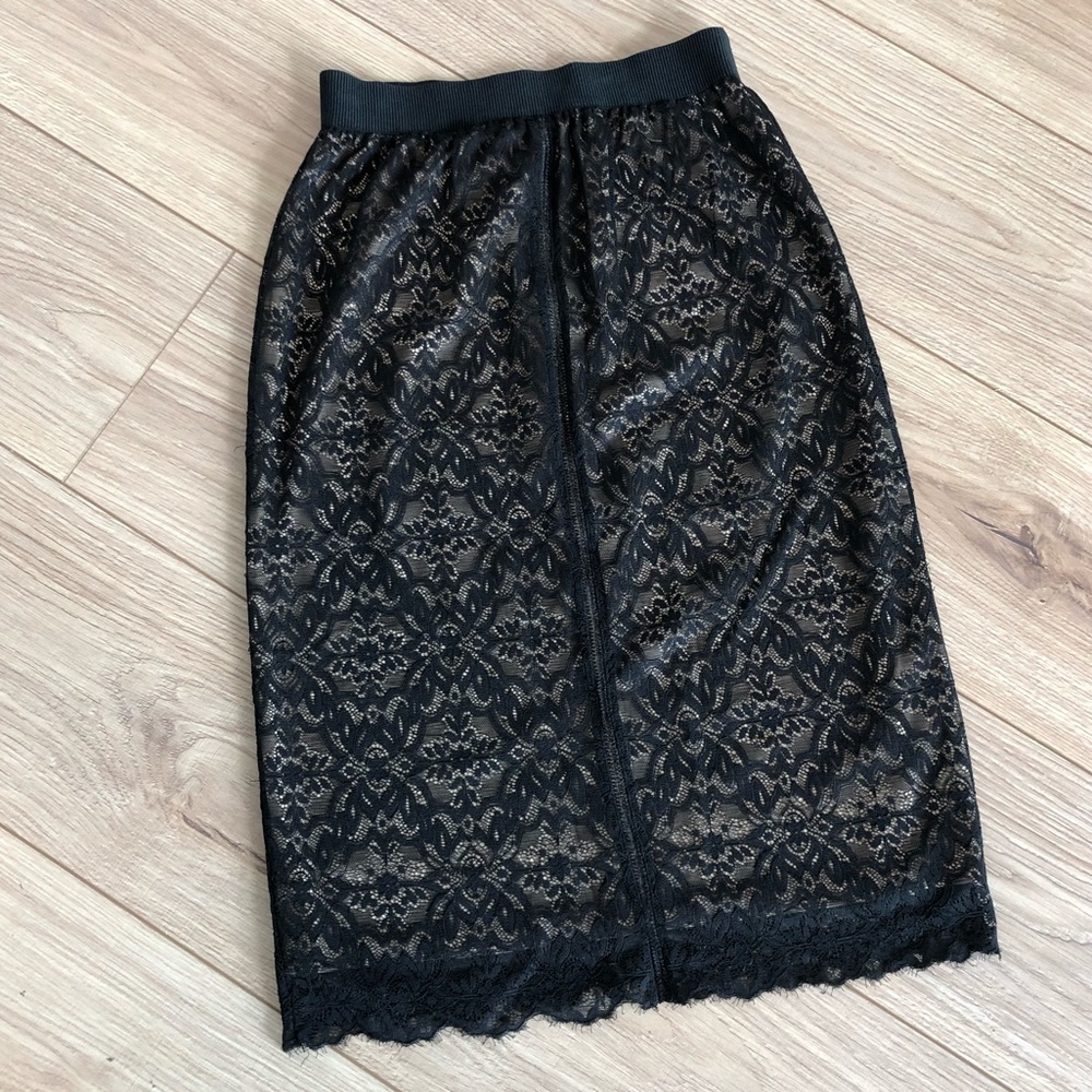 Aritzia Wilfred Black Lace Midi Skirt, Size XS